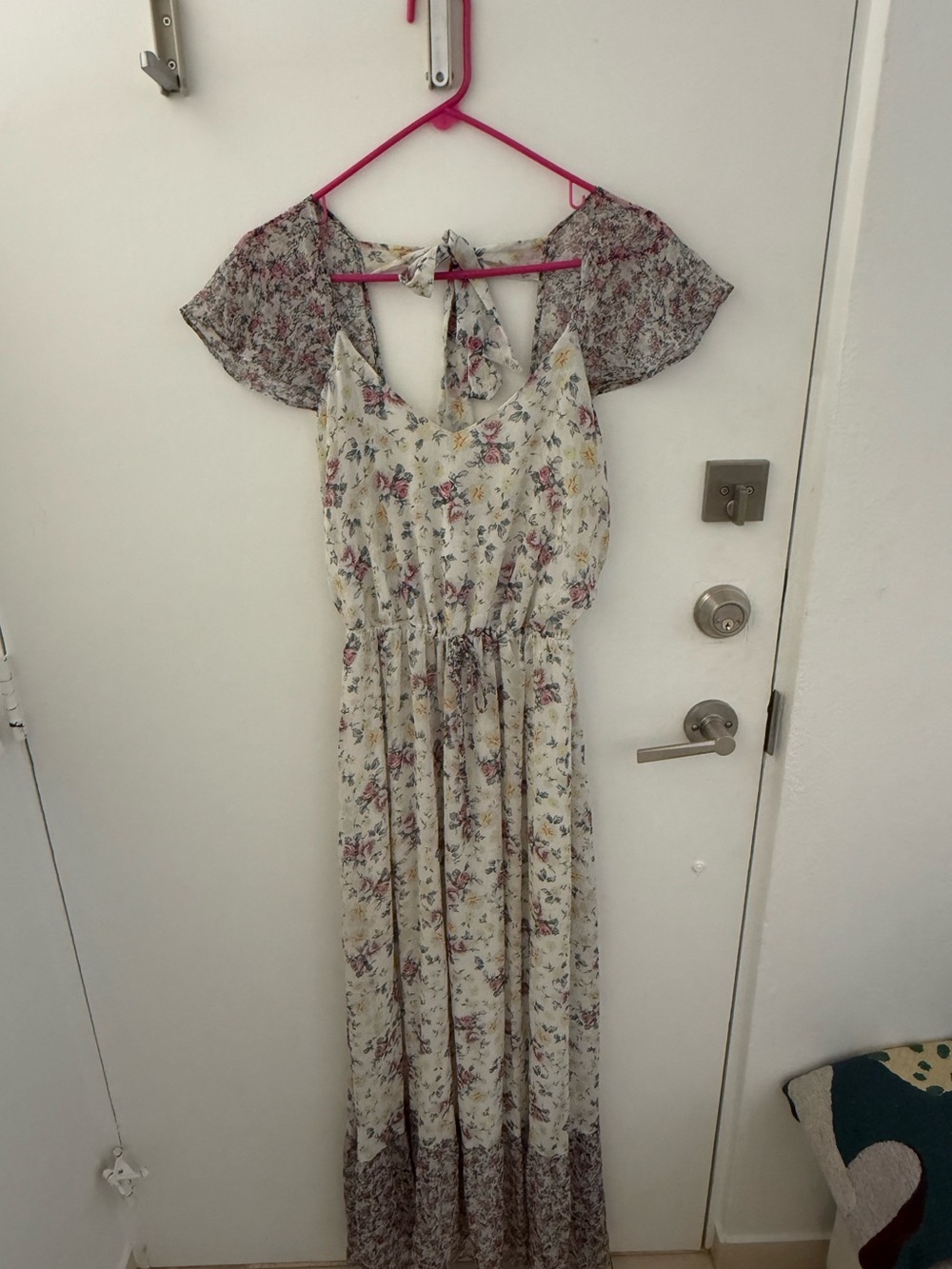 Zara Cream Floral Maxi Dress with Pink and Green Print